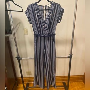 Blue pinstripe jumpsuit, Monteau, Small